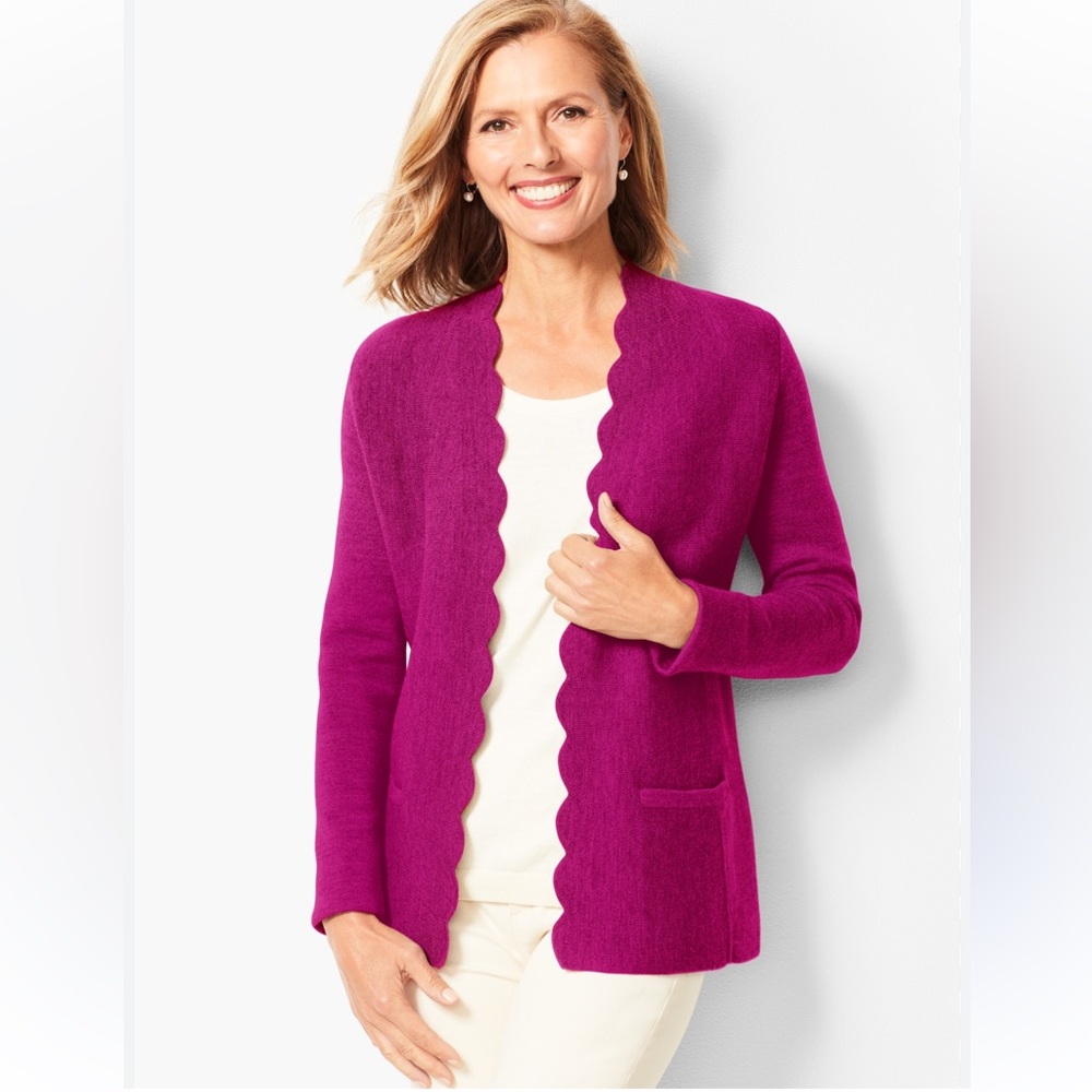 Talbots Merino Wool Scallop Edge Sweater Cardigan. Pink Women’s Sz-L (12-14)